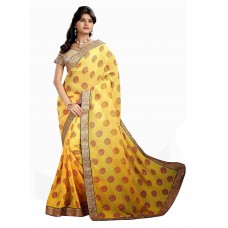 Triveni Glorious Yellow Colored Border Worked Chiffon Saree